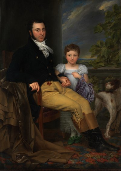 Porträt eines prominenten Gentlemans mit seiner Tochter und einem Jagdhund von Joseph Denis Odevaere