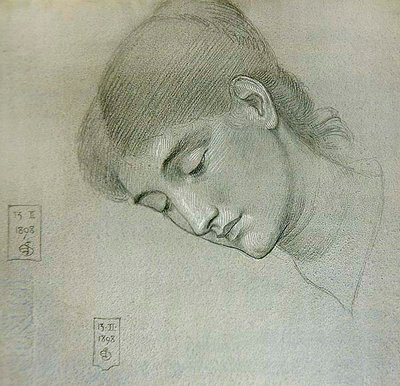 Kopfstudie eines nach unten blickenden Mädchens von Joseph Edward Southall
