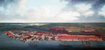Chatham Werft (England), dank seiner geografischen Lage war Chatham im 17. Jahrhundert der wichtigste Hafen der britischen Royal Navy, im 18. Jahrhundert wurde es dann ein wichtiges Reparatur- und Wartungszentrum von Joseph Farington