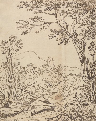 Bäume und ein entferntes Schloss von Joseph Farington