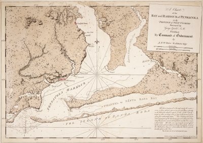Eine Karte der Bucht und des Hafens von Pensacola in der Provinz Westflorida von Joseph Frederick Wallet DesBarres