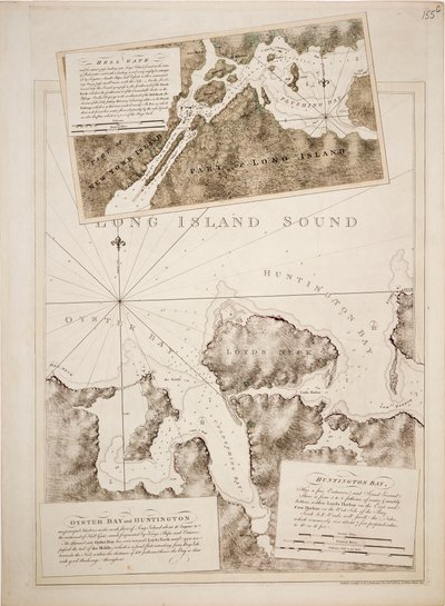 Karte von Oyster Bay und Huntington Bay, Long Island Sound von Joseph Frederick Wallet DesBarres