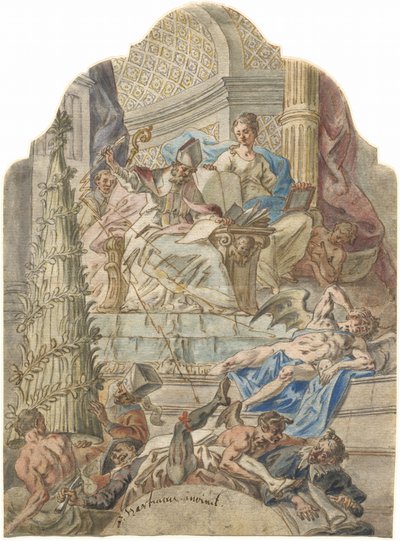 Der heilige Augustinus bezwingt die Häresie mit Blitzen aus seinem Stift von Joseph Hartmann