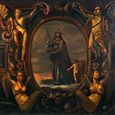Allegorische Figur mit Putti in einer Kartusche von Joseph Heintz