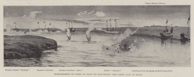 Bombardierung der Forts bei Taku durch Kanonenboote, die Szene im Morgengrauen von Joseph Holland Tringham