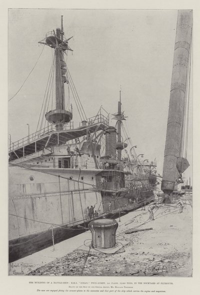 Der Bau eines Schlachtschiffs, HMS Ocean, Doppelschraube, 1. Klasse, 12.950 Tonnen, in der Werft in Plymouth von Joseph Holland Tringham
