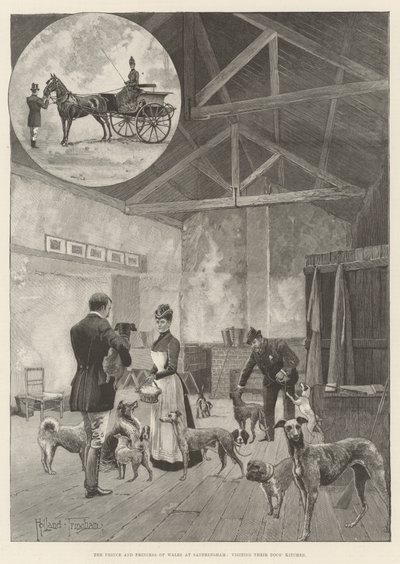 Der Prinz und die Prinzessin von Wales in Sandringham, beim Besuch ihrer Hundeküche von Joseph Holland Tringham