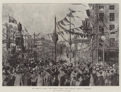 Die Königin in Dublin, Ihre Majestät fährt in Halb-Staat durch die Sackville Street von Joseph Holland Tringham