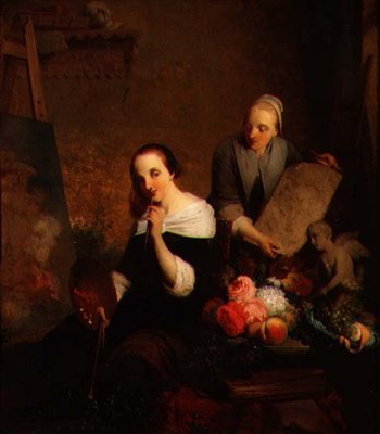 Eine Künstlerin bei der Arbeit in ihrem Atelier von Joseph Kremer