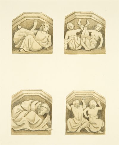 Vier Konsolen im Nordportal (ursprünglich Statuen tragend) von St. Mary Redcliffe von Joseph Manning
