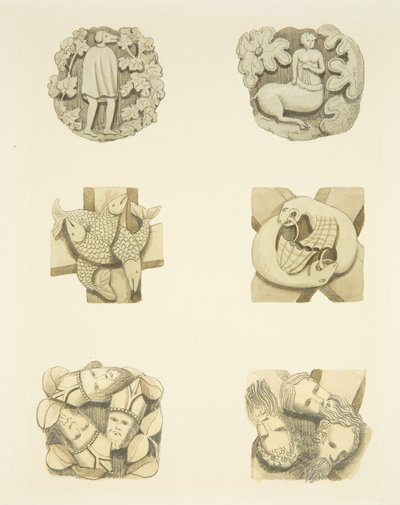 Sechs Gewölbesteine in der Decke beim Betreten der Nordtür der Kathedrale von Bristol von Joseph Manning
