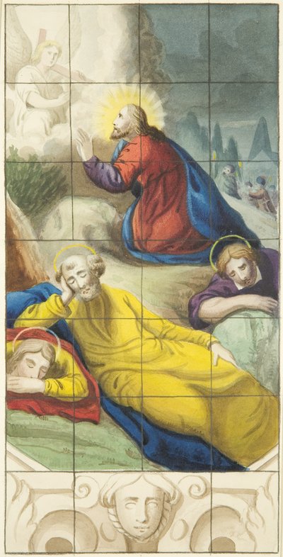 Buntglasfenster am östlichen Ende des nördlichen Seitenschiffs der Kathedrale von Bristol, das Christus im Garten der Agonie zeigt von Joseph Manning