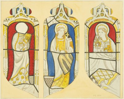 Drei Figuren im Ostfenster des nördlichen Querschiffs der St. Mary Redcliffe von Joseph Manning