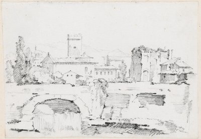 Eine italienische Stadt mit einer Steinbrücke und einem Wasserfall von Joseph Marie Vien