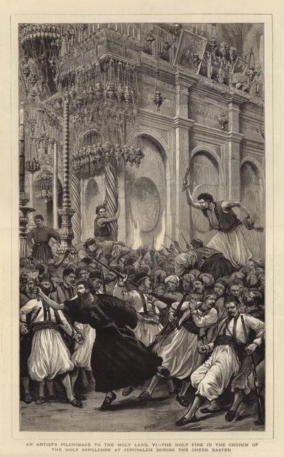 Eine Künstlerpilgerreise ins Heilige Land, VI, das Heilige Feuer in der Grabeskirche in Jerusalem während des griechischen Osterfestes von Joseph Nash