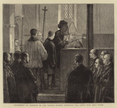 Beisetzung von Napoleon III, die Kaiserin Eugenie besprengt den Sarg mit Weihwasser von Joseph Nash