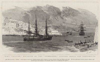 HMS Sultan, eskortiert von der Temeraire, verlässt Malta nach Portsmouth von Joseph Nash