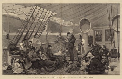 Heimwärts, eine Skizze an Bord eines indischen Truppenschiffs von Joseph Nash