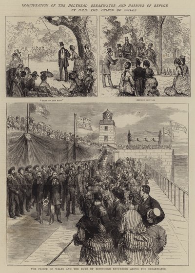 Einweihung des Holyhead-Wellenbrechers und Hafens der Zuflucht durch HRH den Prinzen von Wales von Joseph Nash