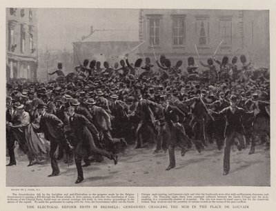 Die Wahlreform-Unruhen in Brüssel, Gendarmen stürmen den Mob auf dem Place de Louvain von Joseph Nash