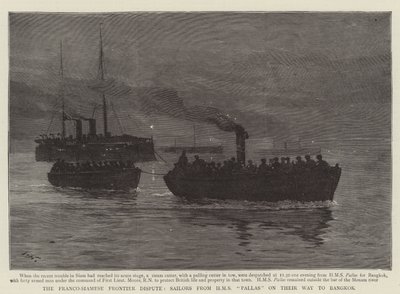 Der französisch-siamesische Grenzstreit, Matrosen von HMS Pallas auf dem Weg nach Bangkok von Joseph Nash