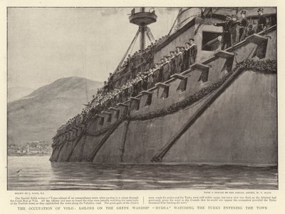 Die Besetzung von Volo, Matrosen auf dem griechischen Kriegsschiff Hydra beobachten die Türken beim Betreten der Stadt von Joseph Nash