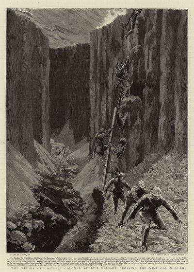 Die Entlastung von Chitral, Brigade von Oberst Kelly überquert den Nisa Gol Nullah von Joseph Nash