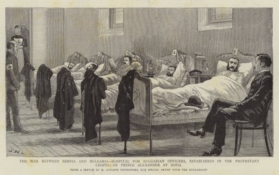 Der Krieg zwischen Serbien und Bulgarien, Krankenhaus für bulgarische Offiziere, eingerichtet in der protestantischen Kapelle von Prinz Alexander in Sofia von Joseph Nash