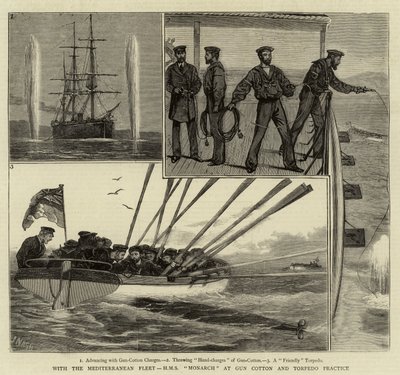 Mit der Mittelmeerflotte, H.M.S. Monarch bei Schieß- und Torpedoübungen von Joseph Nash