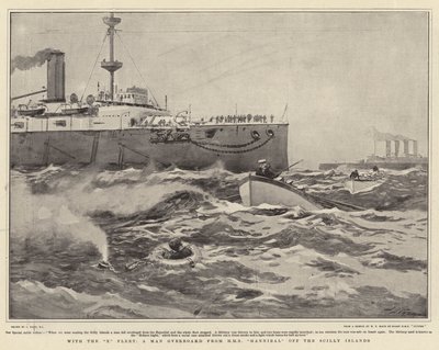 Mit der X-Flotte, ein Mann über Bord von der HMS Hannibal vor den Scilly-Inseln von Joseph Nash