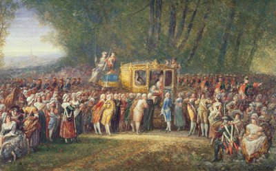 König Ludwig XVI. wird von den Frauen von Les Halles im Oktober 1789 von Versailles nach Paris gebracht von Joseph Navlet