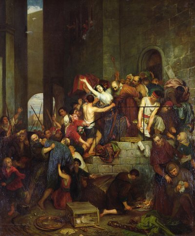 Die Plünderung eines Hauses auf der venezianischen Insel Guidecca im Mittelalter, 1855 von Joseph Nicolas Robert Fleury