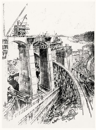 Zugänge zur Gatun-Schleuse, Platte VI aus Der Panamakanal von Joseph Pennell, 1912 von Joseph Pennell