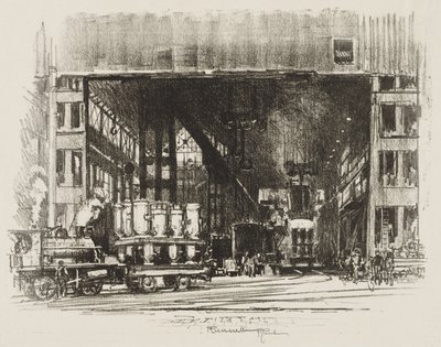 Englische Kriegsarbeit: Die Urnen, Große Granaten gießen von Joseph Pennell