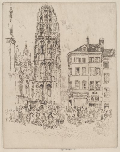 Blumenmarkt und Butterturm, Rouen von Joseph Pennell