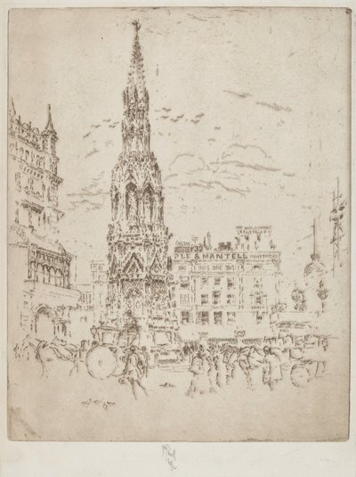 Das Elinor-Kreuz, vor dem Bahnhof Charing Cross von Joseph Pennell