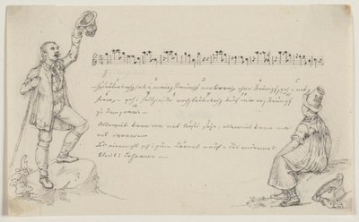 Singender Tiroler und lauschendes Mädchen. Noten und Text von Joseph Petzl