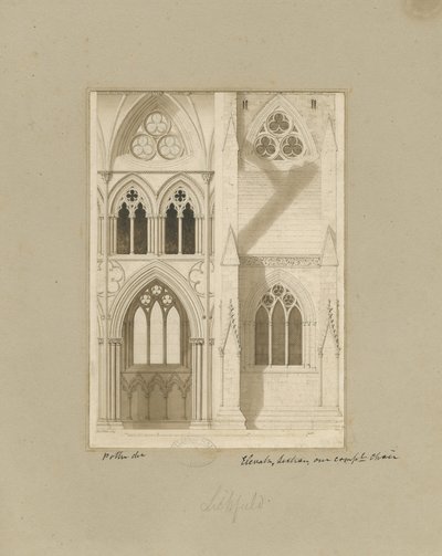 Innenraum der Kathedrale von Lichfield - Schiff: Sepia-Zeichnung von Joseph Potter