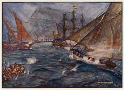 Britischer Kutter Buck entkommt der spanischen Blockade von Gibraltar von Joseph Ratcliffe (after) Skelton