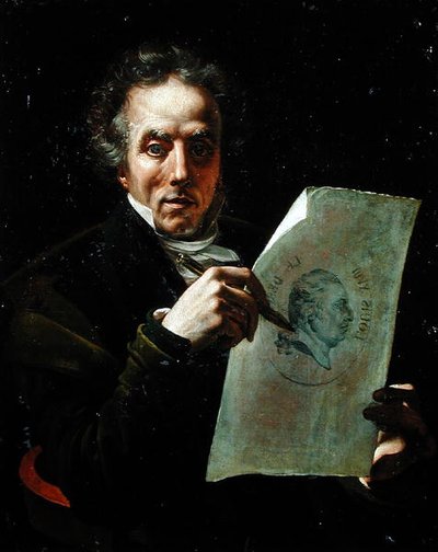 Selbstporträt mit einer Zeichnung von Louis XVIII (1755-1824) von Joseph Roques