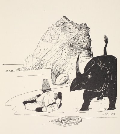 Der Parsee beginnt seinen Kuchen auf der unbewohnten Insel zu essen, Illustration aus 
