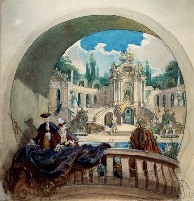Vorbereitende Zeichnung für die Lünette der Decke des Audienzsaals im Königsschloss von Ludwig II. in Linderhof von Joseph Watter