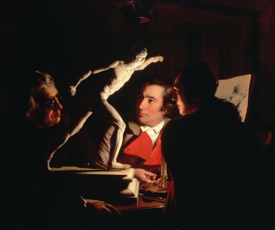 Drei Personen betrachten den Gladiator bei Kerzenlicht, ca. 1764-65 von Joseph Wright of Derby