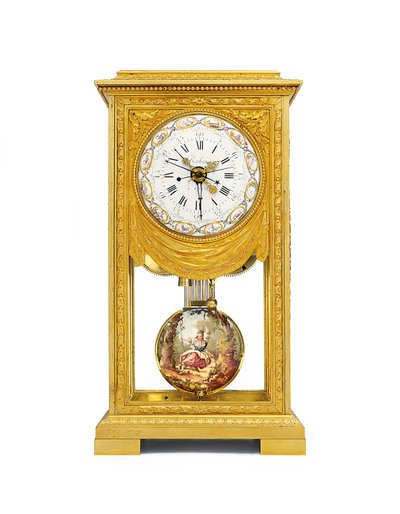 Louis XVI Monatsgehender Mittel- und Sonnenuhren-Kaminregulator mit Remontoire von Joseph and Robin Robert  Coteau