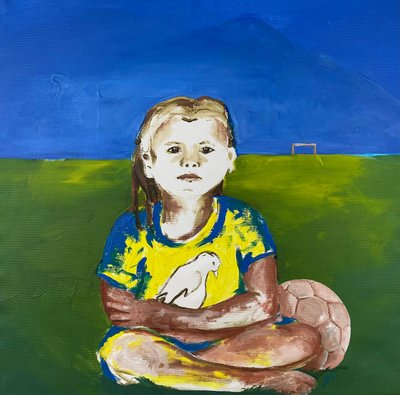 Mädchen mit Taube, 2022 von Josephine Henning