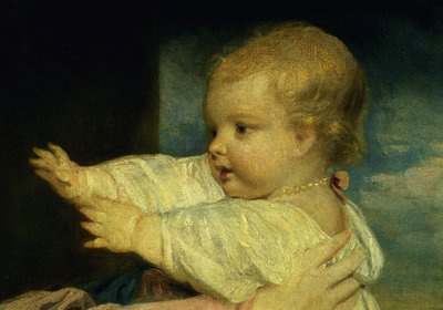 Porträt von Caroline, Herzogin von Marlborough mit ihrer Tochter Lady Caroline Spencer, Detail von Joshua Reynolds