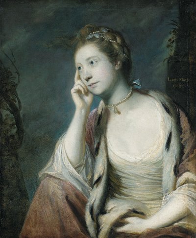 Porträt von Lady Mary Coke, halblang, in einem mit Hermelin besetzten roten Umhang von Joshua Reynolds