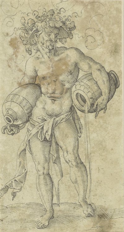 Nackter Mann mit einem von Weinlaub umkränzten Hut von Jost Amman (possibly)