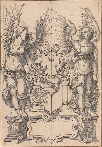 Zwei Engel, die ein Wappen halten von Jost Amman