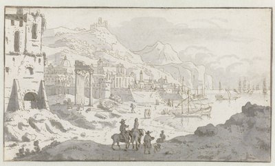 Ansicht eines imaginären italienischen Hafens von Josua de Grave